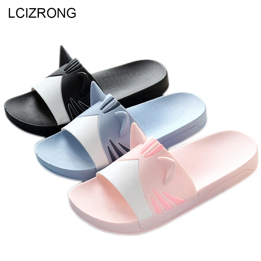 LCIZRONG 3D Cartoon Cat Women Slippers House Summer Bathroom Slippers Beach Bedroom Loves Slipper Male Couple Cute Home Shoes