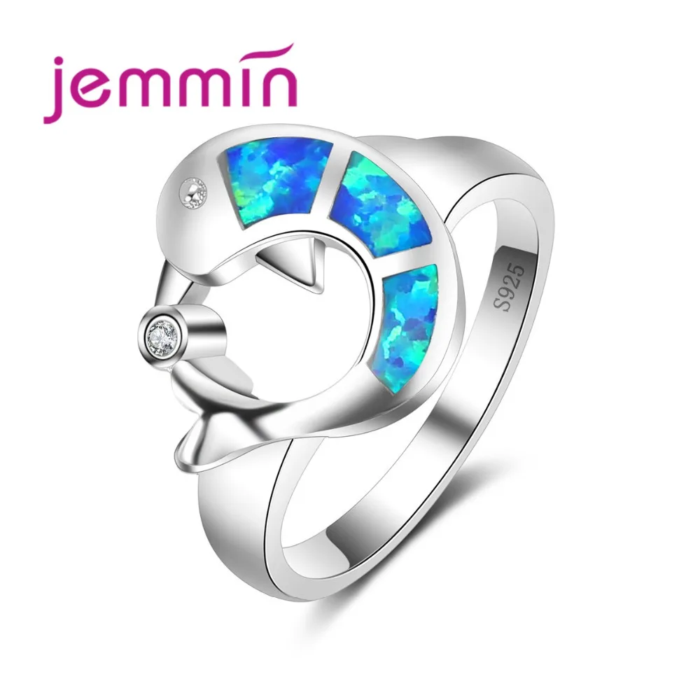 

Popular Cute Whale Opal Ring 925 Sterling Silver Blue Fire Opal Finger Ring for Women Wedding Party Accessories