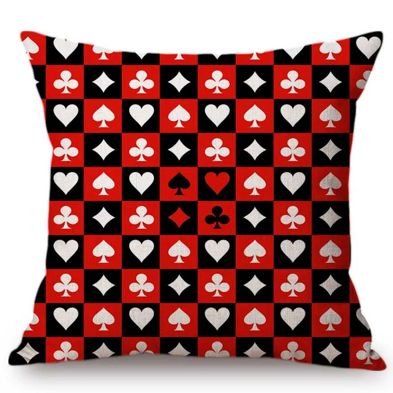 Red Black Chess Board Diamond Poker Card Suits Scotish Checks Home Decorative Throw Pillow Cover Cotton Linen Sofa Cushion Cover