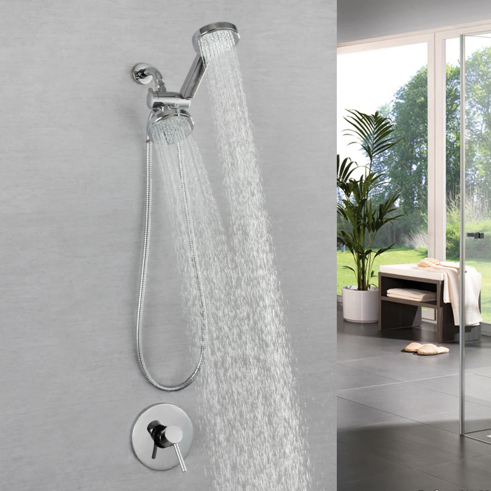 SKOWLL Wall Mount Shower Faucet Bathroom Shower Combo Set Dual 2 in 1 Shower Head System with Handheld, Polished Chrome HG-7612