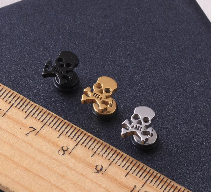 pirate skull earrings ear plugs Titanium Stainless Steel Rock Hiphop style ear men/women pierced Stud Earrings