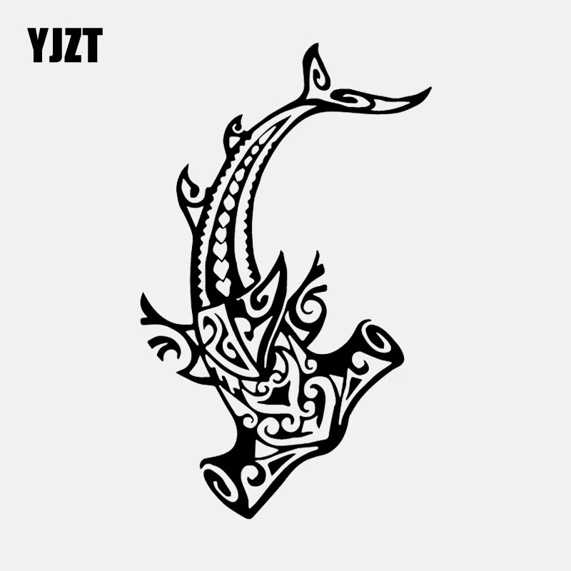 YJZT 9.8CM*16.1CM Vinyl Decal Car Sticker Hammerhead Shark Fish Tribal Pattern Black/Silver C24-0609