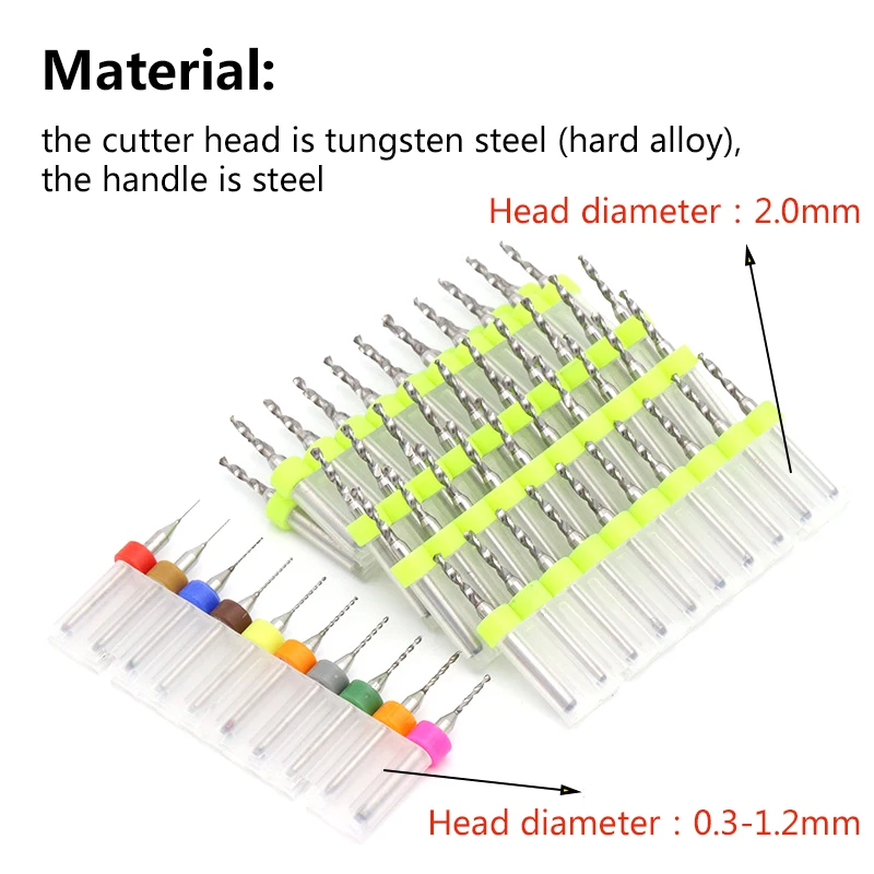 Mini brocas PCB de 0,15mm a 2,5mm, carburo de acero de tungsteno para placa de circuito de impresión, máquina CNC, herramientas de carpintería, 10 unids/set por juego