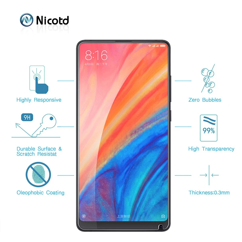 Nicotd 9H Explosion-proof Tempered Glass for Xiaomi Mi Mix 2s 2 Max 3 Screen Protector For Xiaomi Mi 8 8SE 6 5x 6X Glass film