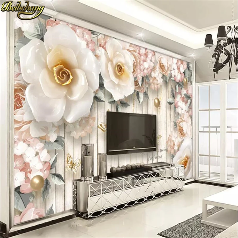 

beibehang Custom Wall Mural Flowers Backdrop Painted wallpaper for Living Room Bedroom Embossed rose Large Mural Wall Paper roll