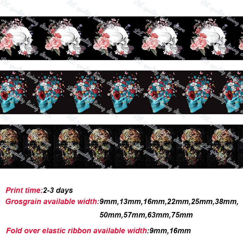 

Модная черная корсажная лента с принтом лента с черепом, полиэстер, для рукоделия, для шитья, для рукоделия, свадебные подарки, 50 ярдов