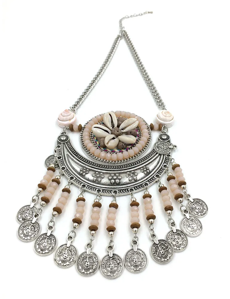 Vintage tibetan handmade beads chain necklace flower crystal pendants Boho style collier femme statement Necklace summer style