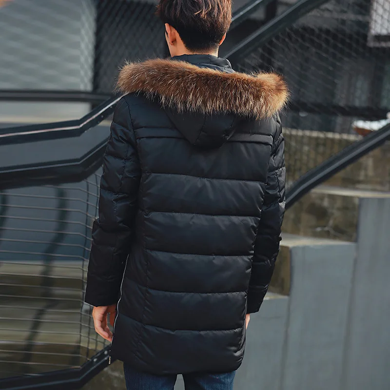 Winter Jackets Men 2023 Fur Collar Oversized Long Parkas Men\'s Overcoats Thick Puffy Side Zipper Casual Hooded Jackets Coats