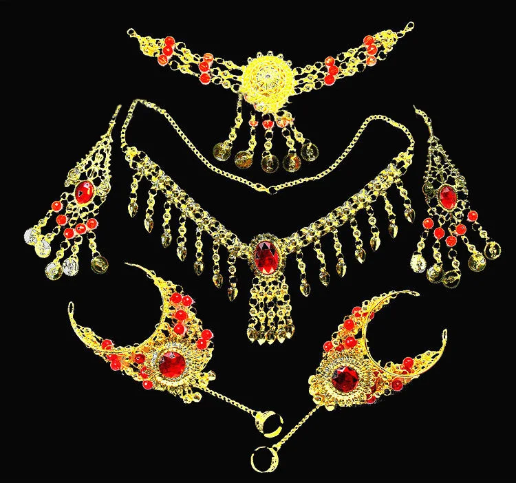 Women Belly dance jewelry 6 pcs/set Wholesale Indian belly dance wear belly dancing accessories necklace jewelry set for lady