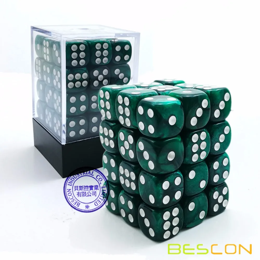 

Bescon 12mm 6 Sided Dice 36 in Brick Box, 12mm Six Sided Die (36) Block of Dice, Marble Green