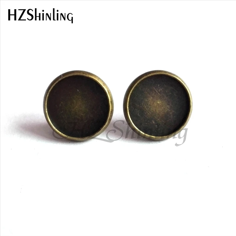 NES-0093   Vintage Compass Earrings Compass Ear Nail Nautical Earring Old World Sailing Glass Dome Earrings HZ4