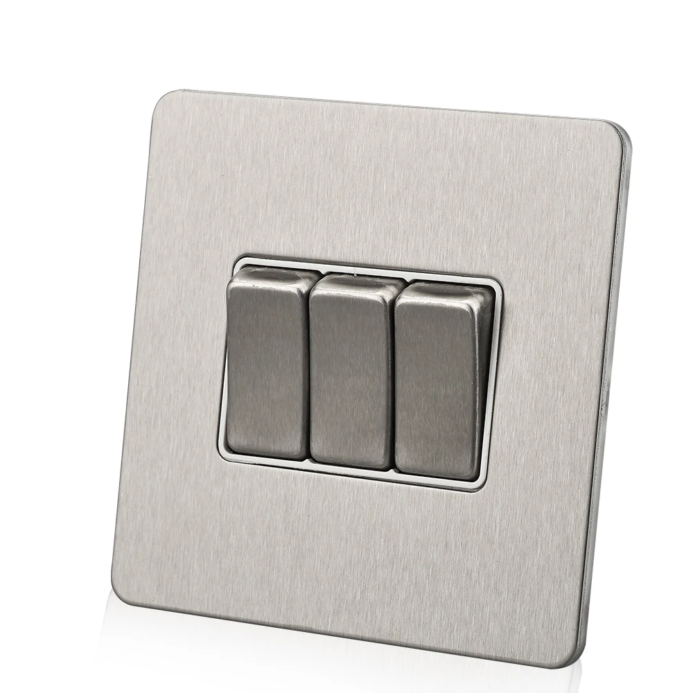 Screwless flat plate indoor switch metal decorative wall plate switches 10A 220V