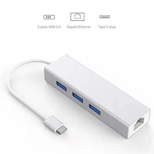 USB-C auf 3 Ports USB3.0 Aluminium tragbarer Ultra-Speed-USB-Hub mit Ethernet-Anschluss