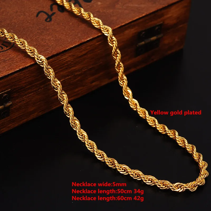 Gold Color Twisted Chain Necklace for Men/Women Gold Rope Chain Africa Jewelry Arab Chain Ethiopia Long Boyfriend Gift