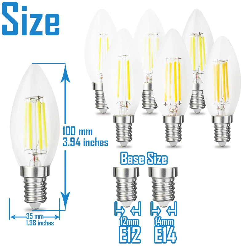 2 peça por pacote c35 pode ser escurecido lâmpadas de filamento led 2w 4 6 8 edison lâmpadas de iluminação retro para incandescente lustre luz