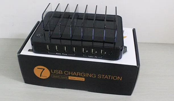 Multi function USB Charging Station black 7-Port 64.89W USB Charger for Multiple Android Apple mobile phones tablet ipad iphone