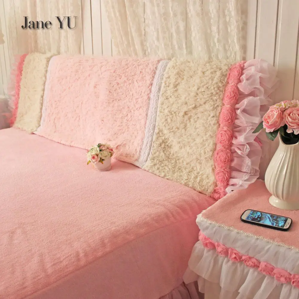 JaneYU Princess Beauty Dream Wind Powder Needle Plush Cover Double-layer Cotton-clipped Bedside Dust-proof Cover