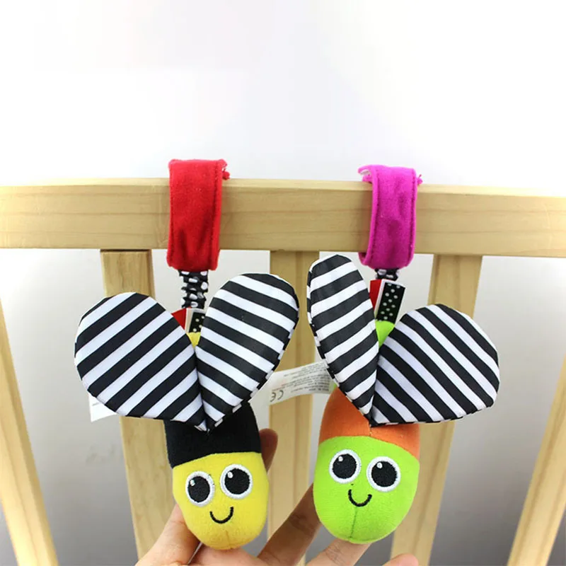 New Cute Baby Rattles hanging Bee with sound Cute Animal Infant Baby Crib Stroller Toy 0-12 months Plush Butterfly Bed Play Doll