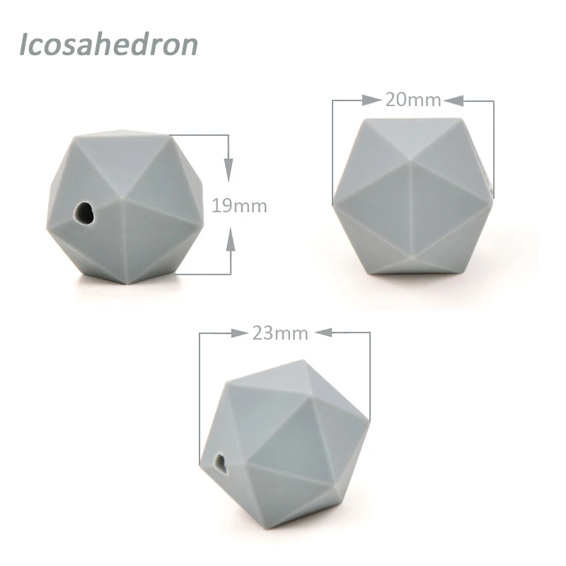 LOFCA-Cuentas de silicona para icosaedro, 10 piezas, mordedor de dentición para bebé, collar hexagonal, mordedor de grado alimenticio suave, sin BPA