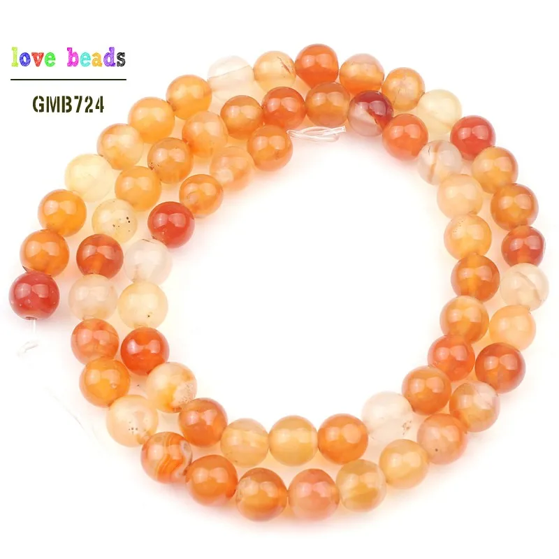 Smooth Orange Red Carnelian Round Beads For Jewelry Making 4 6 8 10 12  14mm Pick Size 15.5