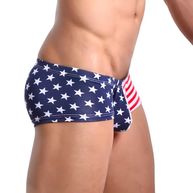 Sexy Underwear Print Boxers American Flag Men Sexy Striped Underwear Men\'s Boxer Shorts Bulge Pouch Gay Men Underpants Boxers