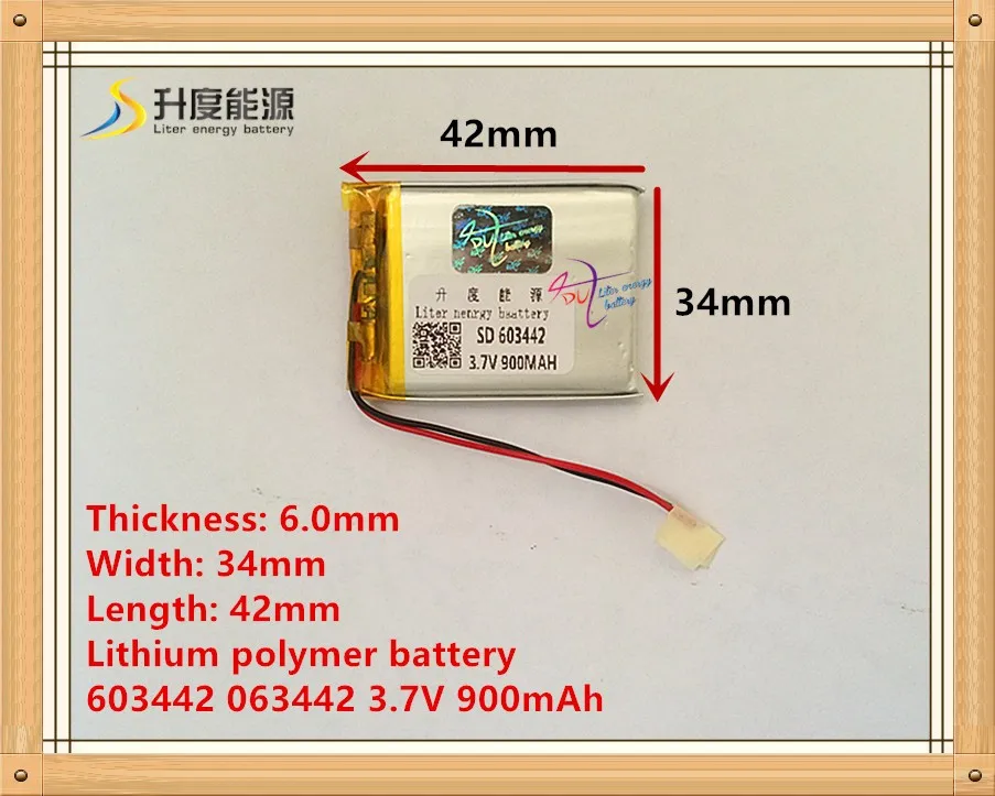 

603442 063442 3.7V 900mAh Lithium polymer battery rechargeable lipo battery