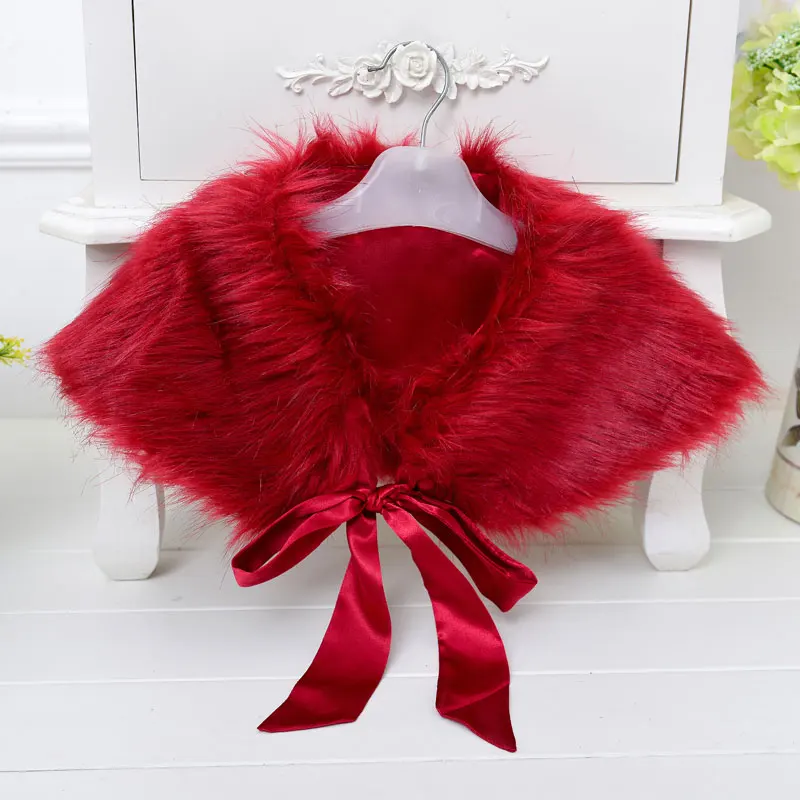 Solid Ribbon with the Same Soft Fur Shawl Wedding Flower Girls Shawl Cape Seven Color Free Size Kids Girl Birthday Party Wrap