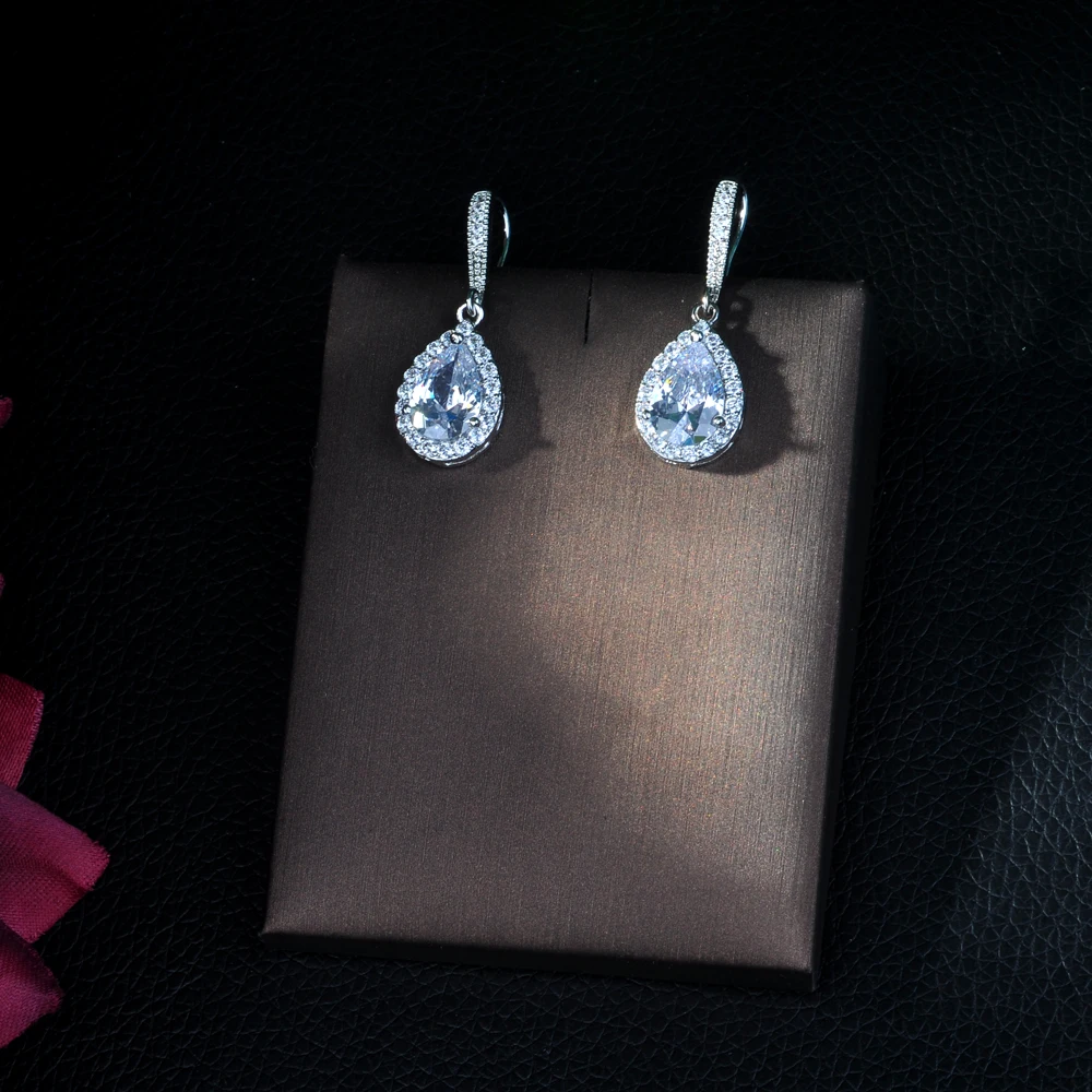 HIBRIDE Elegant CZ Bridal Jewelry Luxury Long Drop Cubic Zirconia Big Royal White Wedding Earrings For Brides E-390