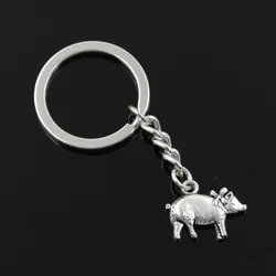 New Fashion Men 30mm Keychain DIY Metal Holder Chain Vintage 3D Pig 21x16mm Silver Color Pendant Gift