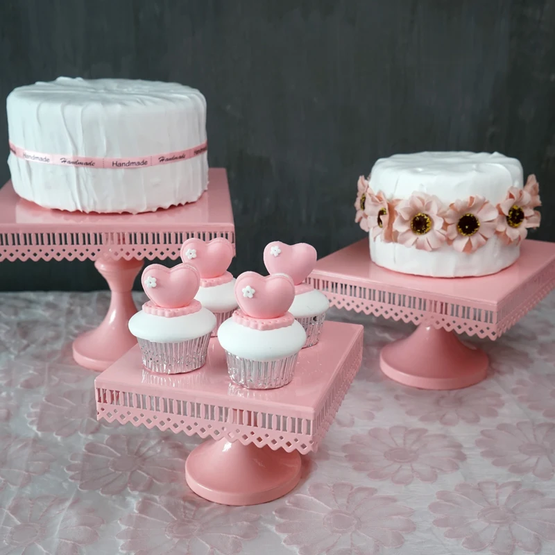 Square Type Cake Stands Pink Princess Birthday Theme Party Cake Topper Wedding Party Cupcake Stand Dessert Tray Home Supplies