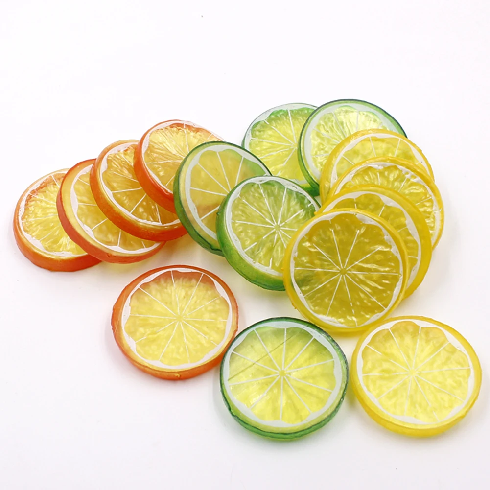 10Pcs Mini Simulation Lemon Slices 5cm Resin Artificial Fruit Model Wedding Party Kitchen Decorations