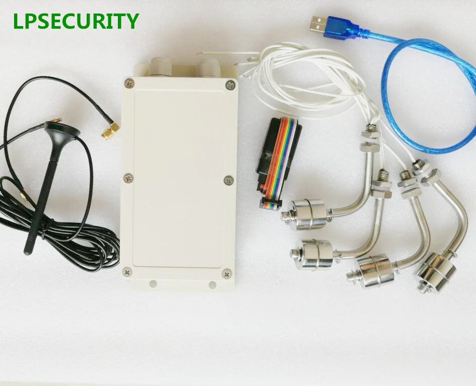 Controle remoto lpsecurity gsm para bomba de rio, módulo de controle remoto para monitoramento de nível de água por bomba de rio com 4 sensores de água