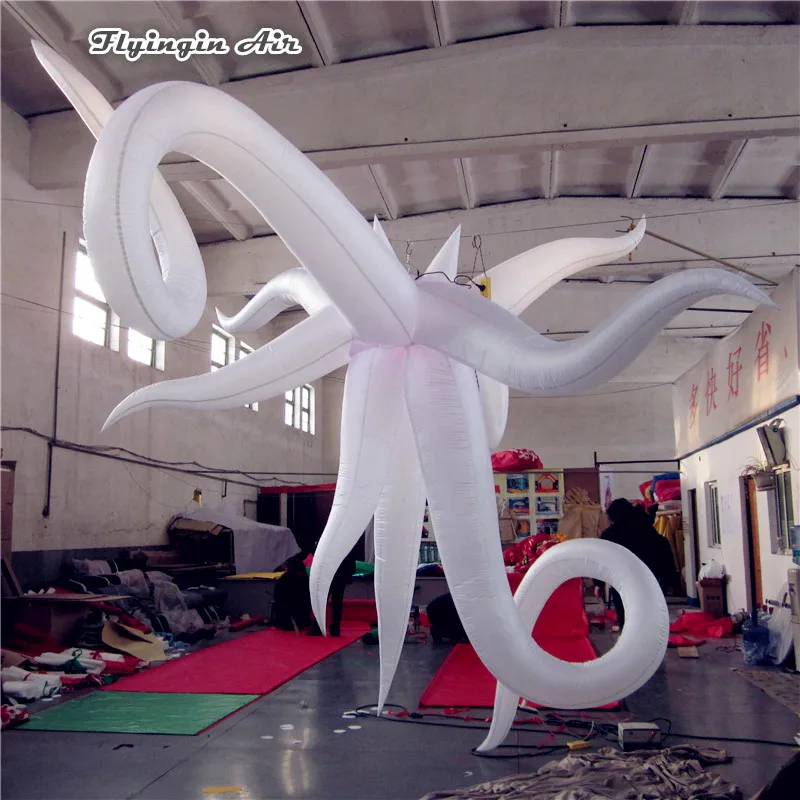 Personalized Hanging Lighting Inflatable Balloon Customized 2m/3m Diameter White Tentacle For Night Clube And Party Decoration