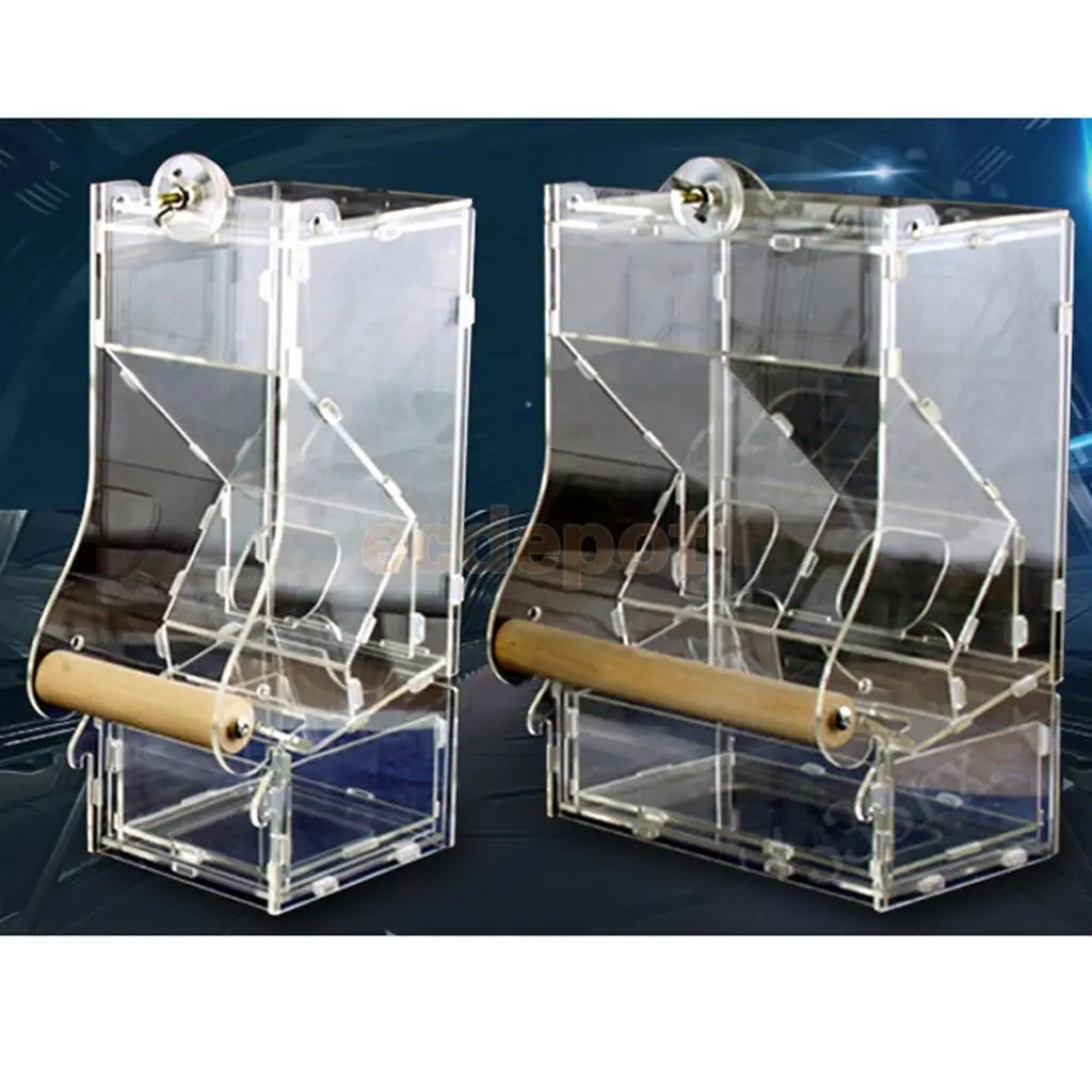 Clear Acrylic Pet Parrot Bird Automatic Cage Feeder Single/Double Hopper S/M