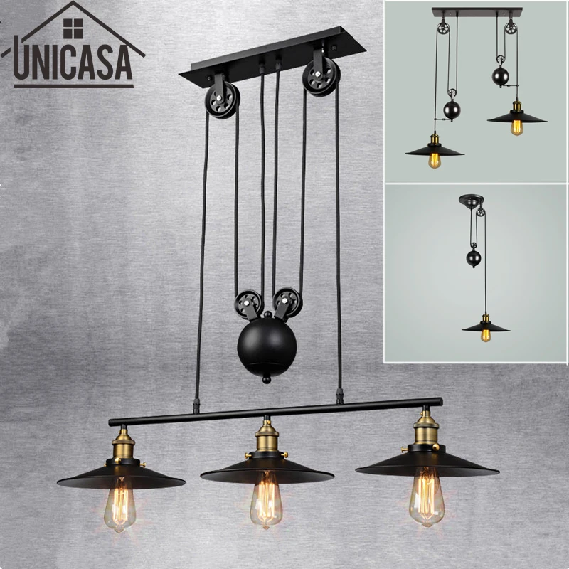 

Loft vintage pendant lights Bar Kitchen Home Decoration E27 Edison Light Fixtures Iron Pulley Lamp Nordic Industrial Retro