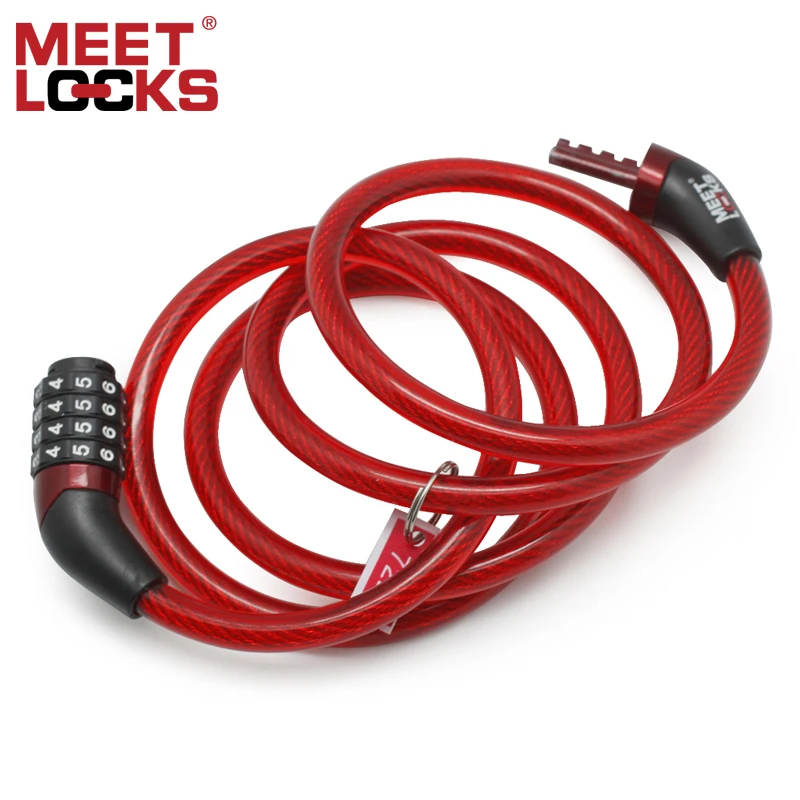 MEETLOCKS Coiled Combination Cable Bike Lock Dia.6x1200mm(L) & 8x1200mm(L)  Red Color Mini Bicycle Lock Security Bicycle