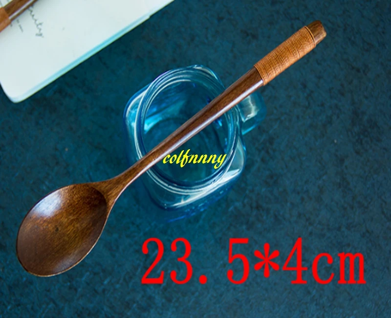 500pcs/lot 23.5*4cm Japanese Style Wooden Soup Spoon Long handle Wood Spoon Rice Spoon Children Tableware