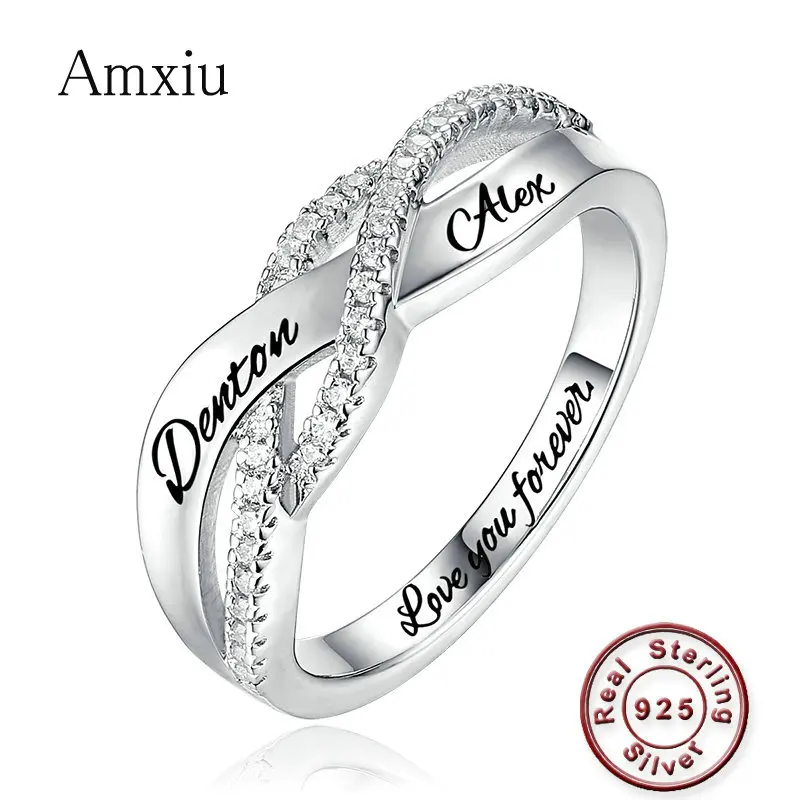 Amxiu Customize Wedding Ring 925 Sterling Silver Ring Engrave Two Names Rings Jewelry Personalized Ring For Bridal Lover Bijoux