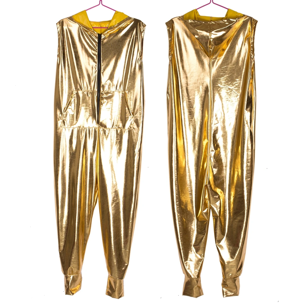 Traje de baile de Hip Hop, ropa de actuación, mono de jazz de color dorado brillante suelto europeo, pantalones de camuflaje de una pieza, nueva moda