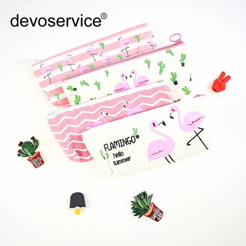 1Pc Cute Cactus Flamingo Canvas Pencil Bag School Supplies Stationery For Student Gift Kawaii Bag Office Pencil Box School Kit