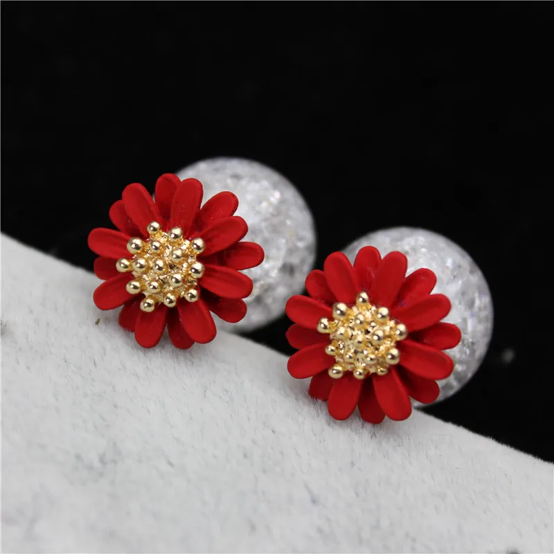 2019 new summer style fashion brand jewelry simple double pearl earrings for women elegant daisy flower  stud earrings