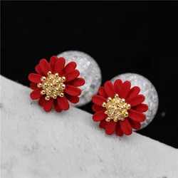 2019 new summer style fashion brand jewelry simple double pearl earrings for women elegant daisy flower  stud earrings