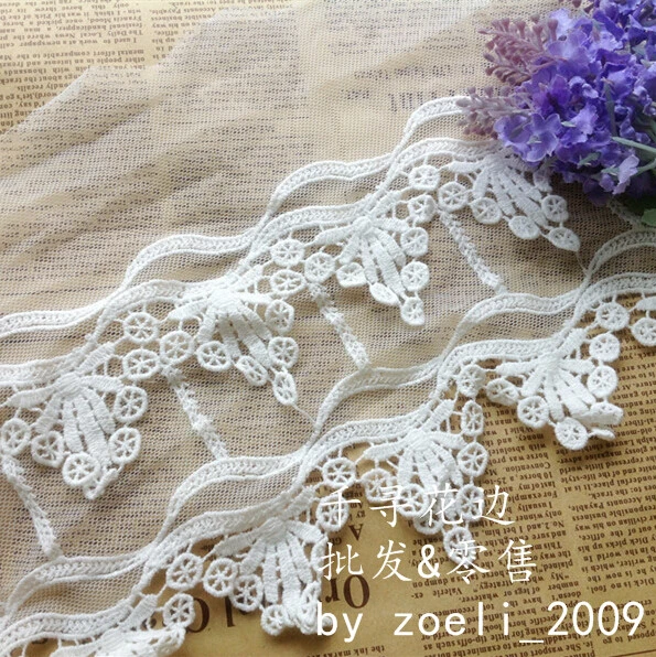 

5 yard/lot width 19cm 7.48" white cotton mesh embroidery lace trim ribbon Double mesh flower 28661L4K50