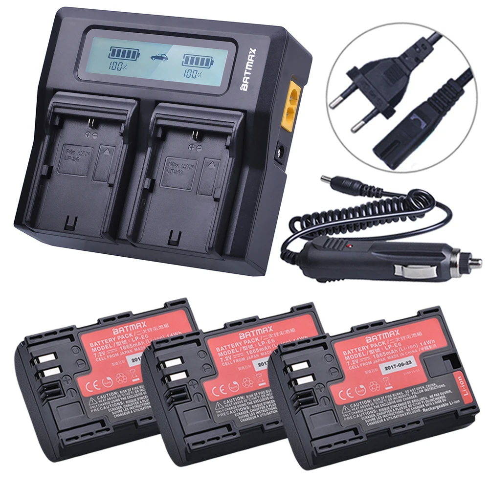 

3Pcs Sanyo Cell LP-E6 LP E6 LP-E6N Battery + Rapid LCD Dual Charger for Canon EOS 5DS 5D Mark II Mark III 6D 7D 60D 60Da 70D 80D