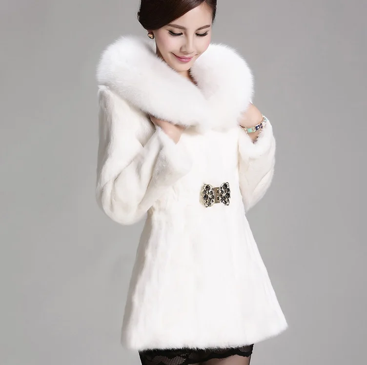 

faux fur female 2019 autumn and winter new arrival medium-long fur overcoat slim women's clothing