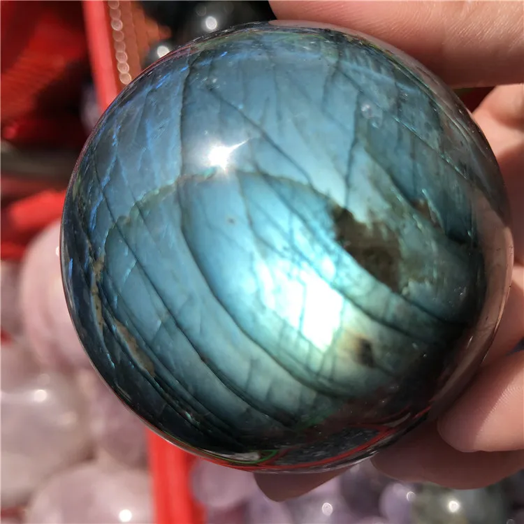 large size top quality 6-7cm labradorite sphere blue shining very good color labradorite sphere madagascar