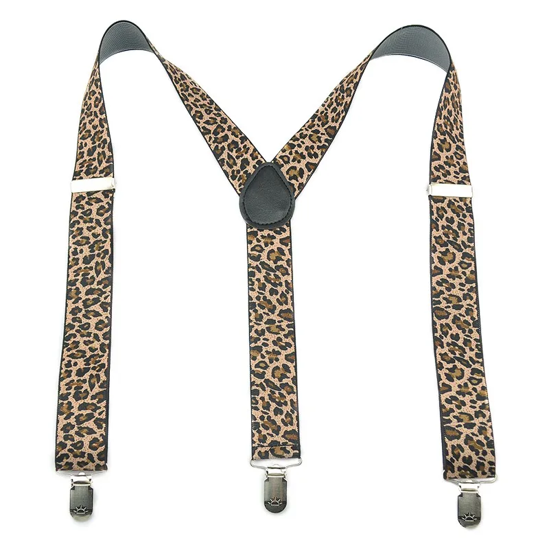 Moda leopardo suspender masculino unissex clip-on cintas elásticas 3.5cm de largura suspensórios y-back cinta boa qualidade cintas atacado