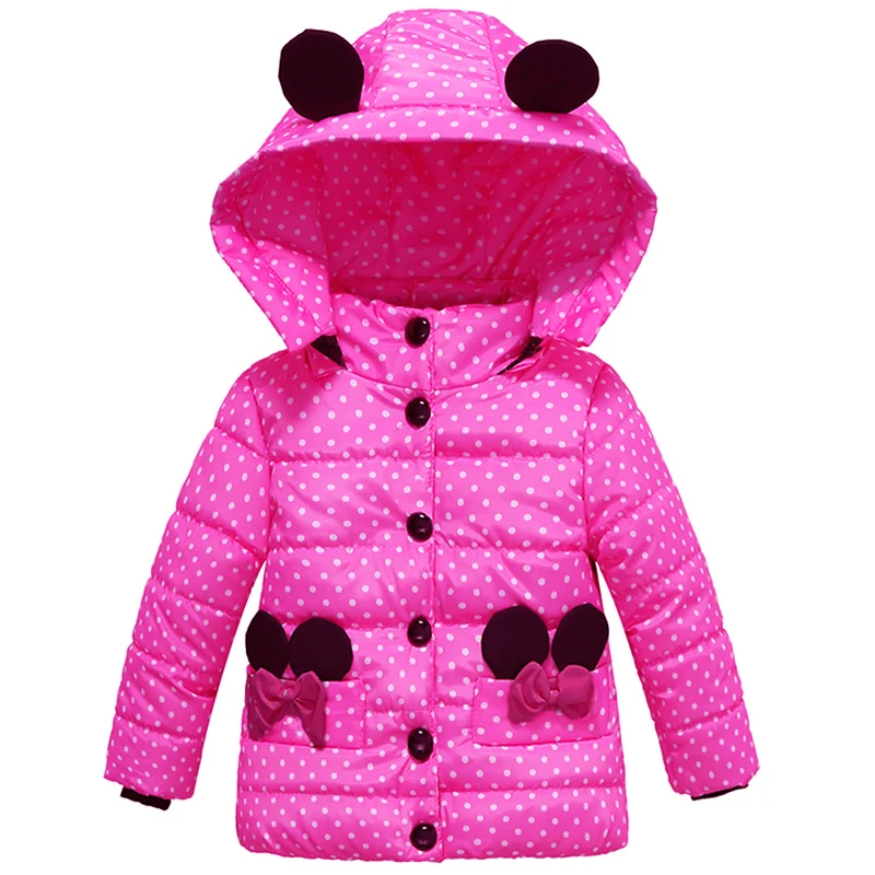 Infant Autumn Winter Jacket For Baby Girls Down Coat Children Outerwear Coats Dot Hooded Cotton Padded Kids Woolen Clothing