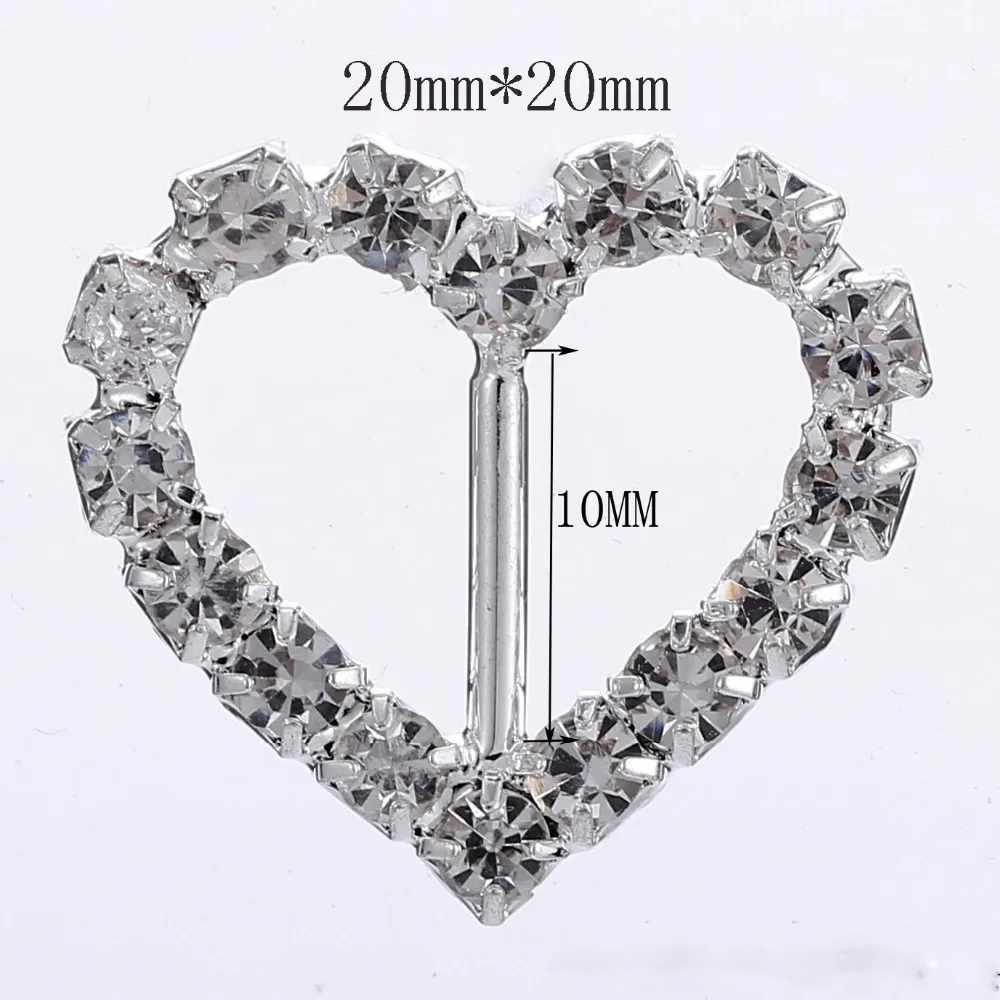 Heart Rhinestone Buckles, Ribbon Sider, Craft Supplies, Hair Accessories, Wedding Invitation Card, DIY Decorations, 100Pcs