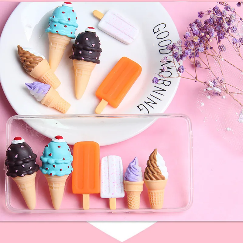 

50pcs/lot big 3D resin ice cream cone ice-loll crafts for key ring earrings pendant headwear phone decorates DIY accessories